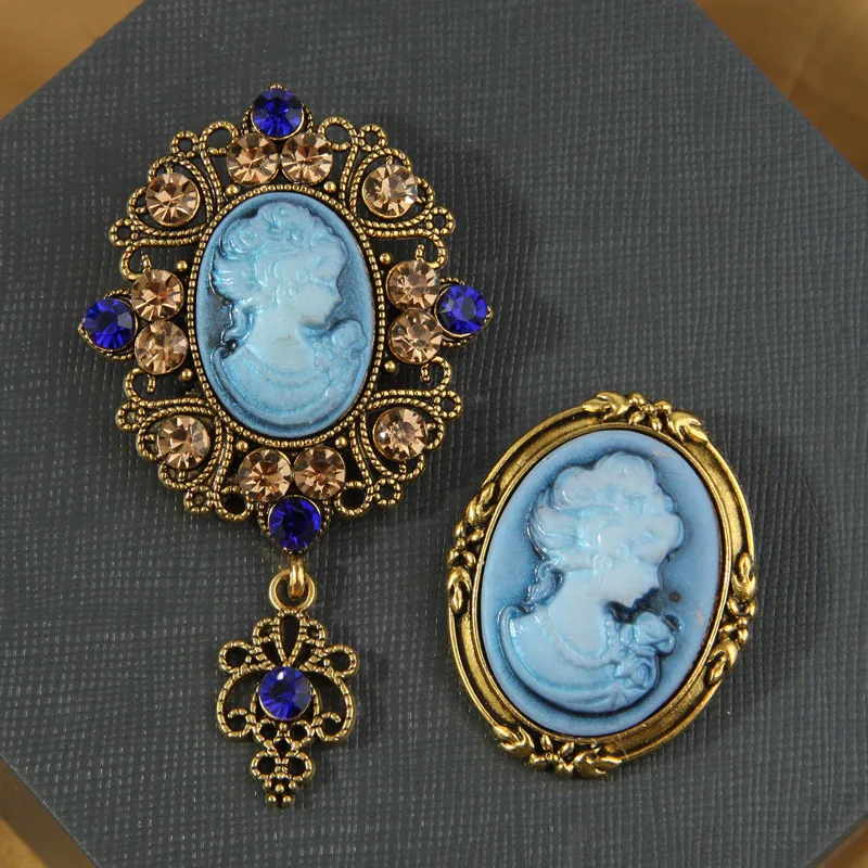 New Retro Vintage Brooches Set For Women Rhinestone Lady Head Decoration Brooch Pins Jewelry Gift Bag Clothes Accessories