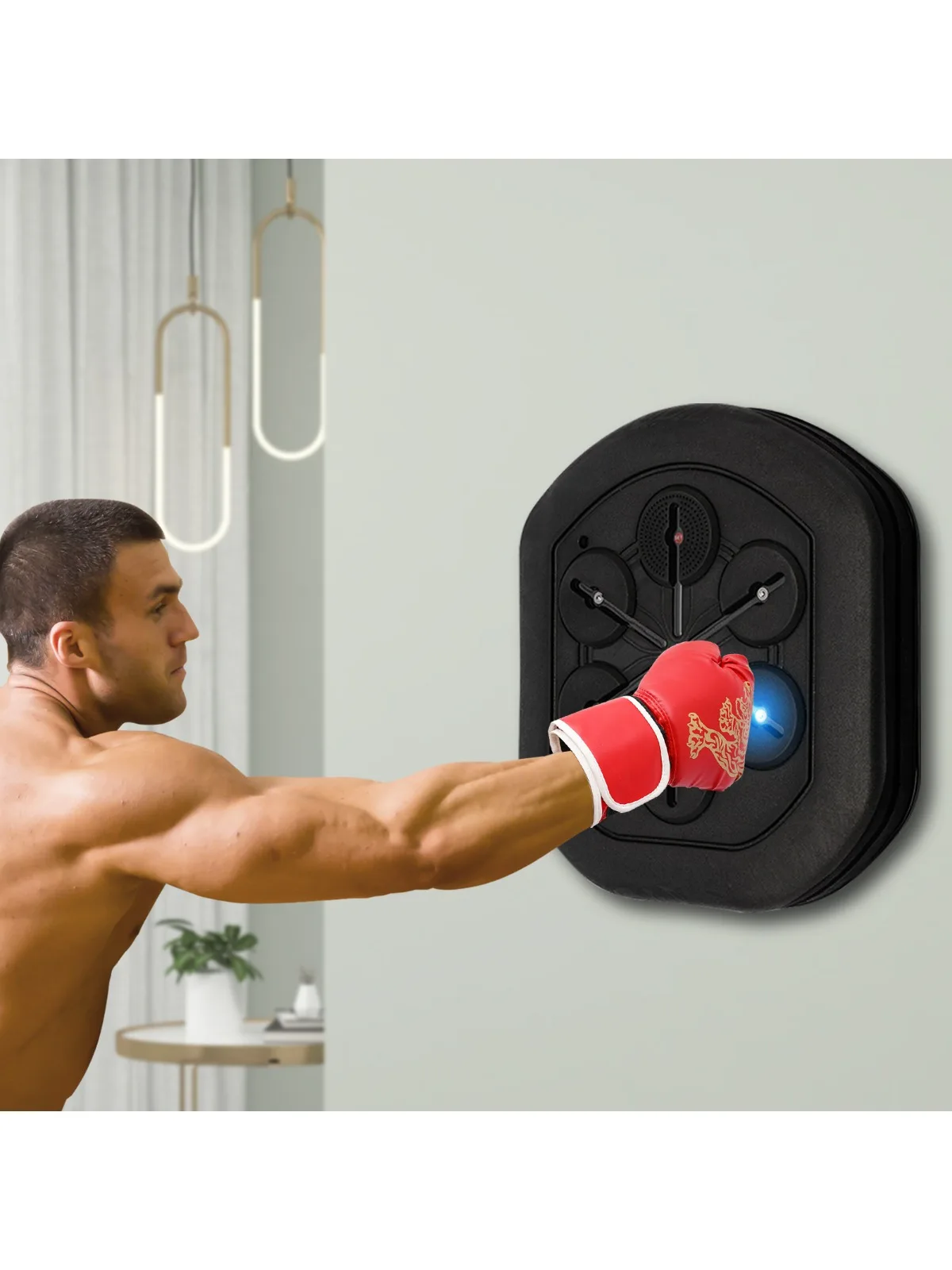 Machine de boxe musicale intelligente avec Bluetooth, équipement de poinçonnage d'entraînement de boxe à lumière LED mural avec gants pour salle de sport de chambre à coucher