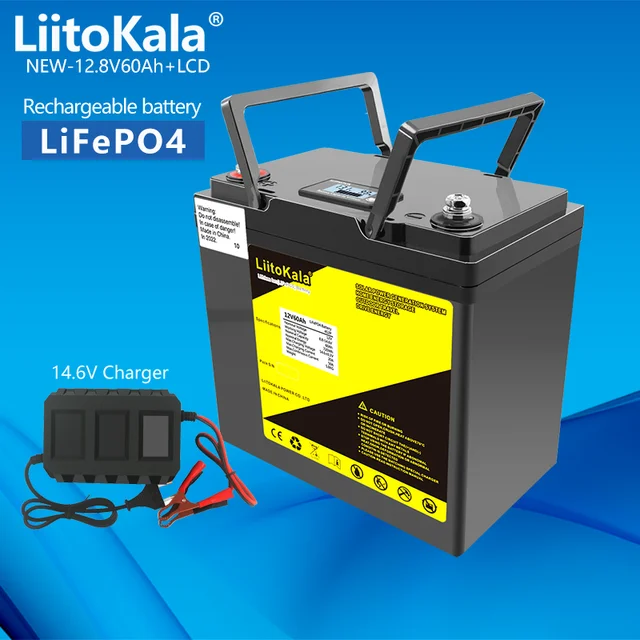 LiitoKala 12.8V 60AH LiFePO4แบตเตอรี่ Lithium Power แบตเตอรี่4000รอบ12V เบา Campers Golf Cart Off-แผนที่ Wind Wind Wind