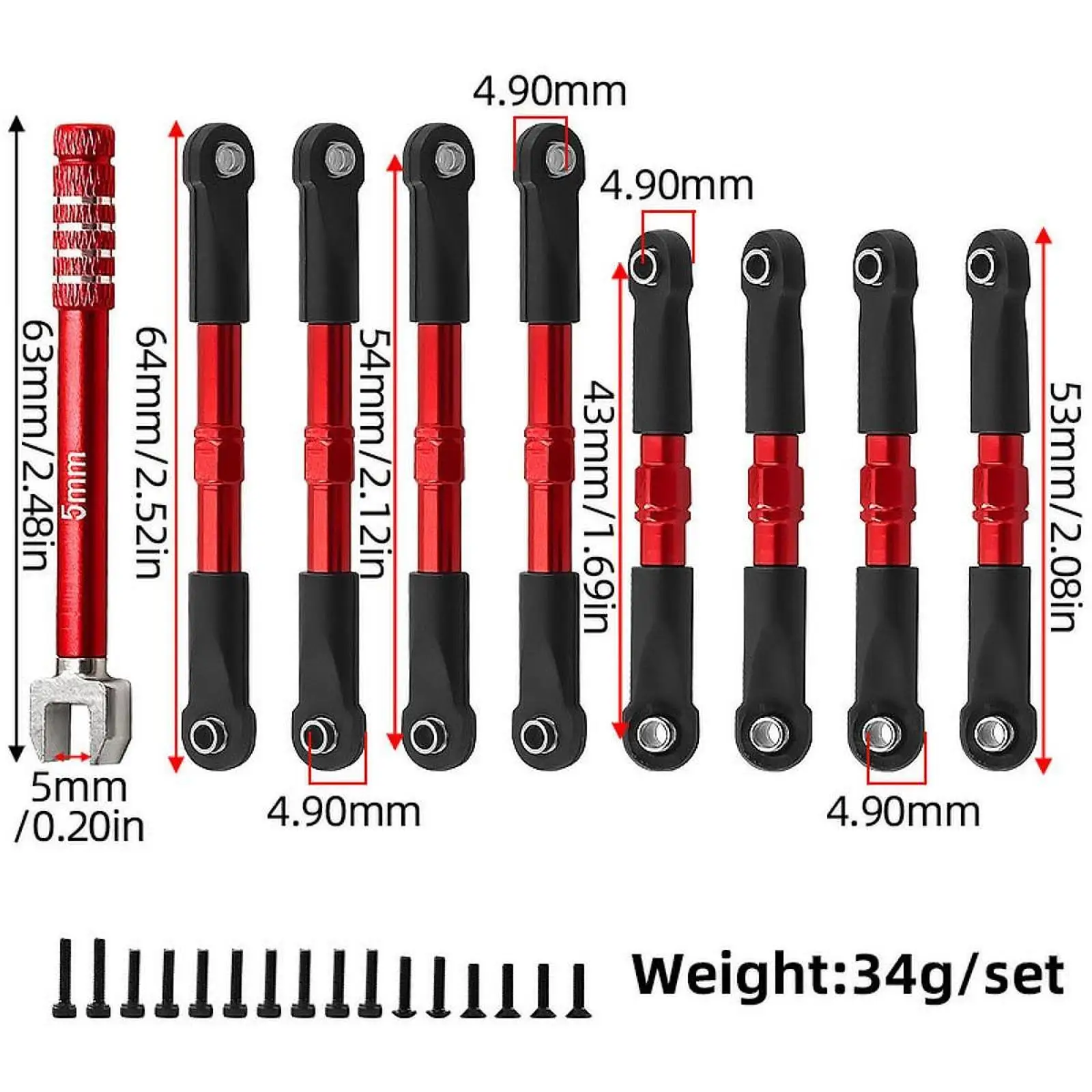 8 Pieces RC Toe Links RC Car Accessory Spare Part High Performance Steering Links Push Rods Pull Rod for 1/16 Slash 4x4 Models