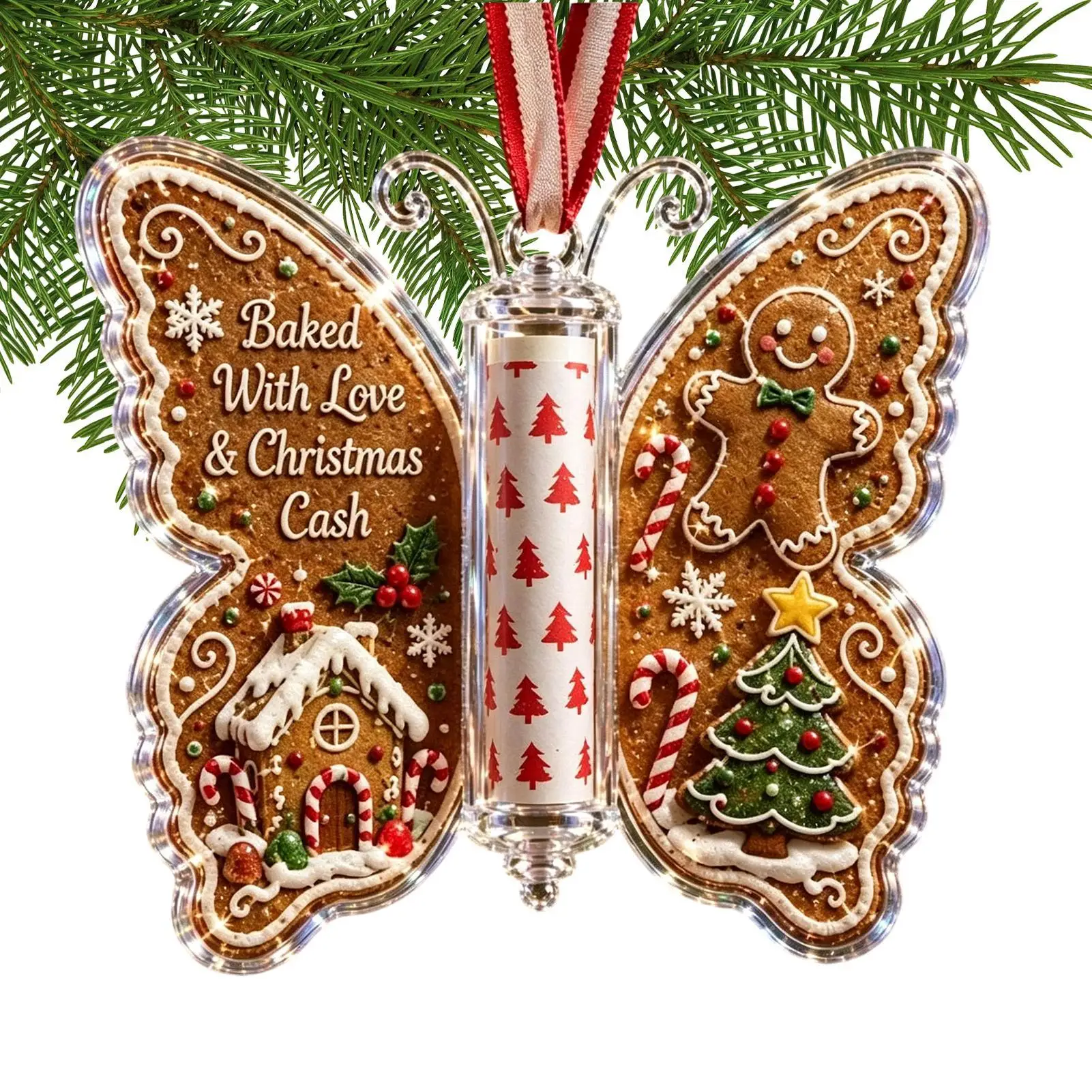 Christmas Cash Holder Acrylic Butterfly Shape Tree Pendant Christmas Money Cards For Kids Boys Girls Sons Daughters Friends