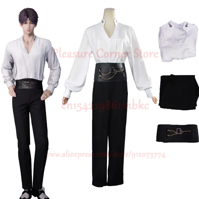 IN STOCK Love And Deepspace High Quality Rafayel Cosplay costume Basic V Neck White Shirt Belt Black Trousers