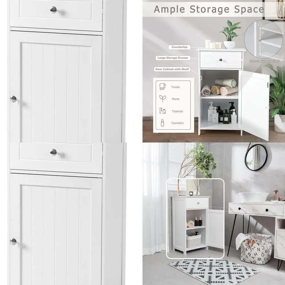 

Белый деревянный шкаф с одной дверцей и выдвижным ящиком для ванной, гостиной и прихожей - 17 x 13.5 x 30.5