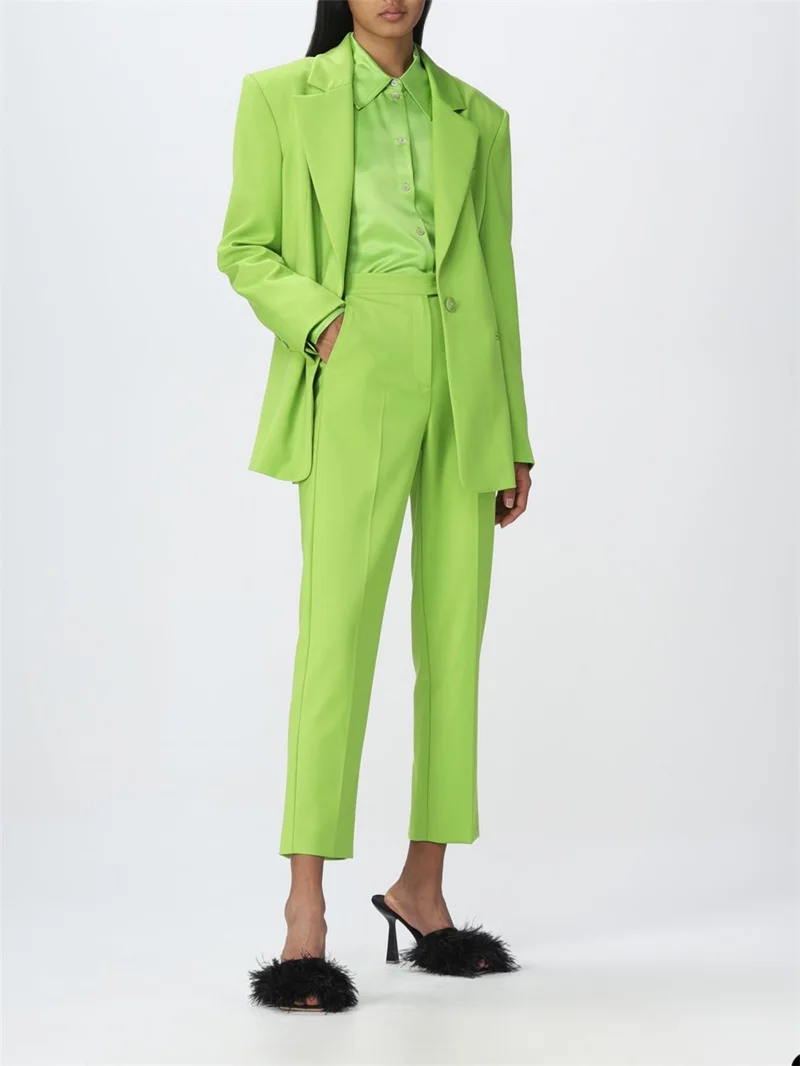 Conjunto de chaqueta y pantalones para mujer, traje de 2 piezas a medida, traje Formal de oficina, Color brillante, para baile de graduación, Color verde, a la moda