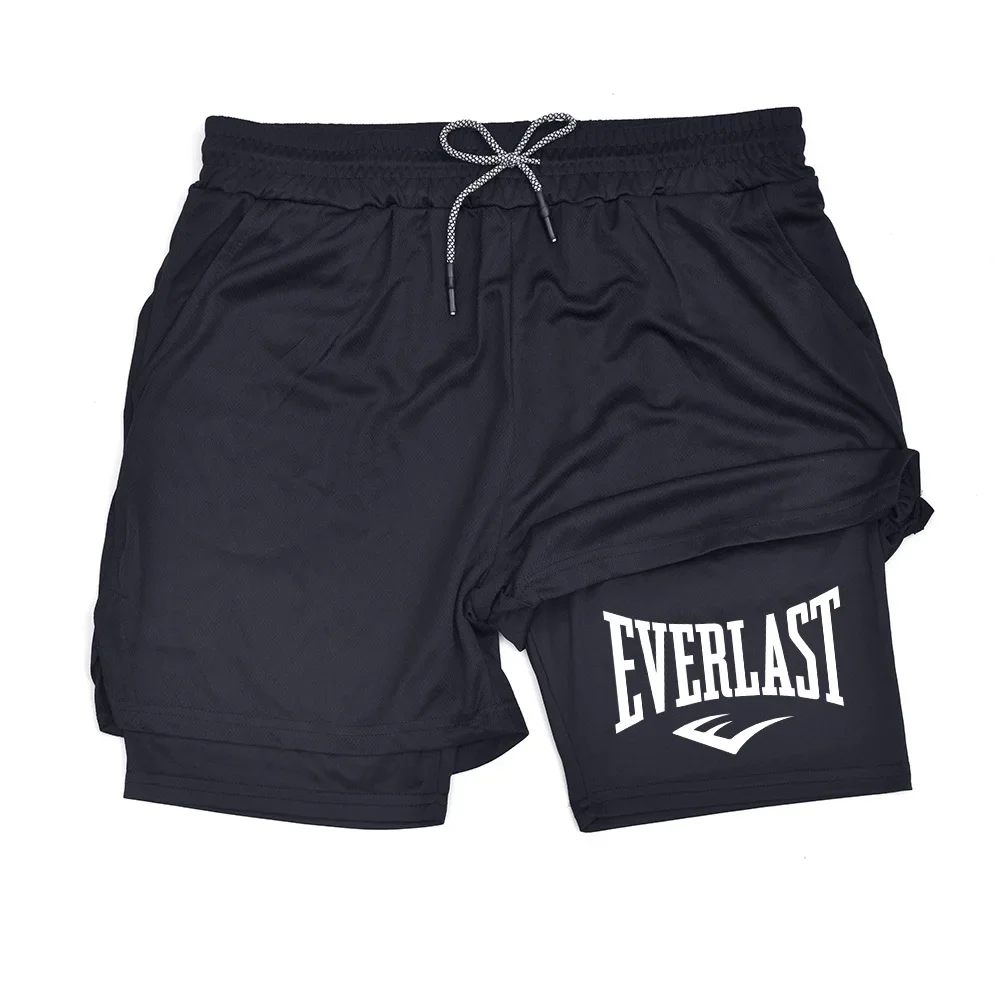 Pantalones cortos de compresión para hombre, pantalones deportivos con estampado EVERLAST, pantalones cortos informales de baloncesto de secado rápido de doble capa, pantalones cortos informales para fitness muscular