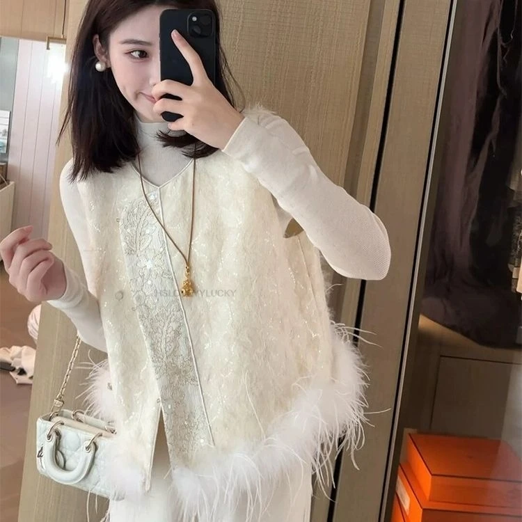 

Осенний новый китайский ретро элегантный стиль с вышитым меховым подолом жилет женский воротник-стойка без рукавов женский элегантный повседневный жилет