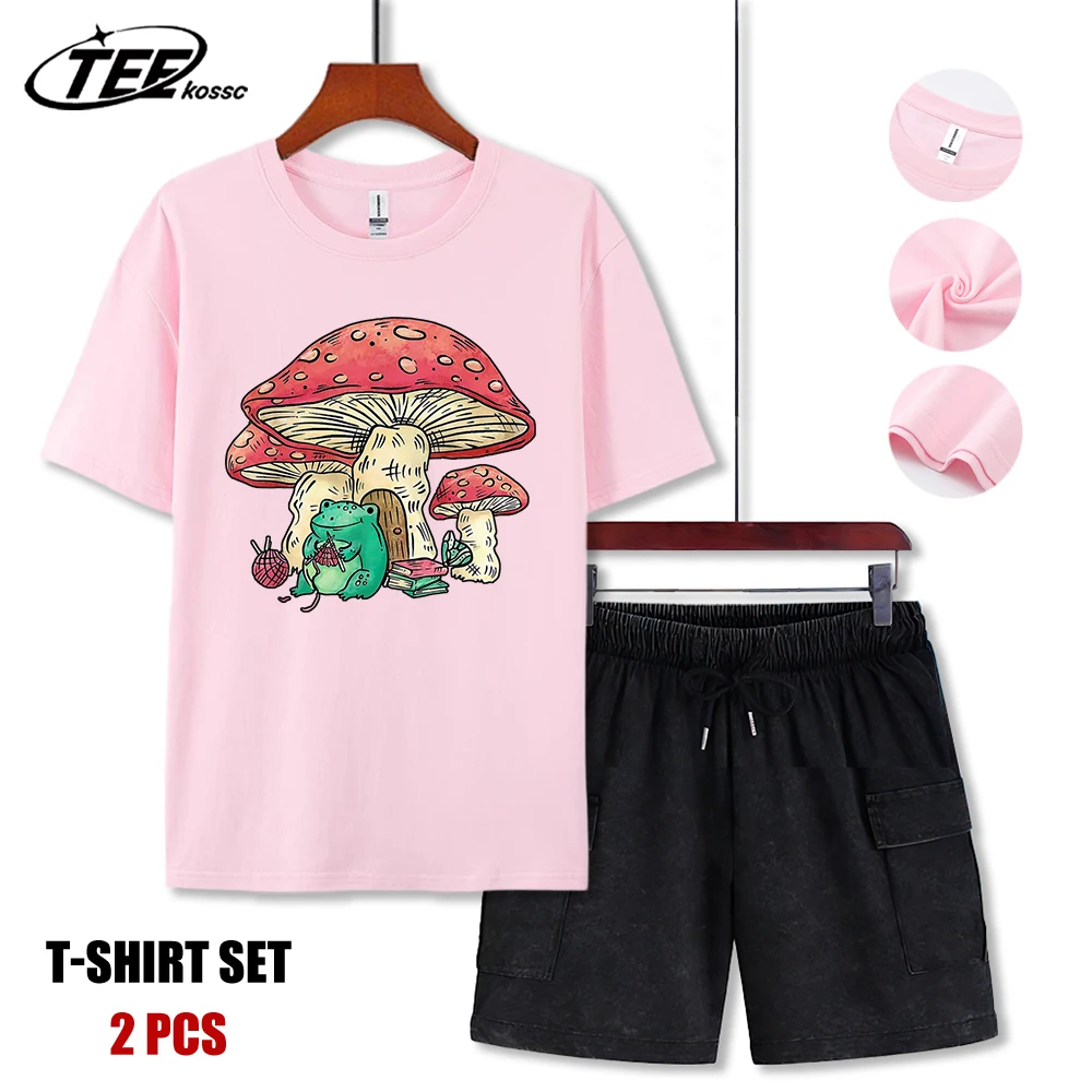 

Frogs From The Rain Under Mushrooms T-Shirt Men Summer All-Match Pants Fashion Soft Clothes Loose Cotton Man Retro Sportswear