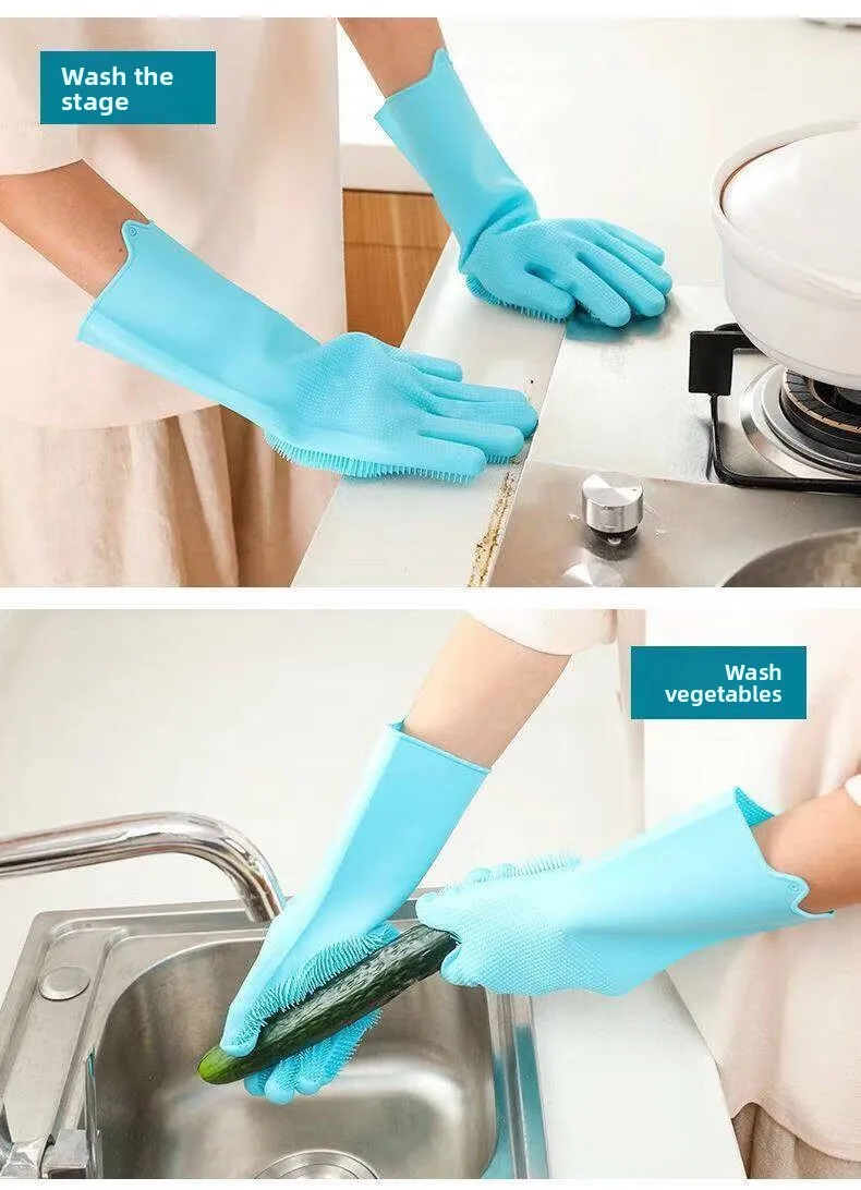 Silicone Dishwashing Gloves, Magic Gloves, Durable, Wear-Resistant, Waterproof Rubber Gloves for Special Use