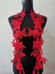 1 Mirror Pair White Black red Embroidered Lace Applique Sewing Collar for Wedding Dress DIY Costume Show 80X15m