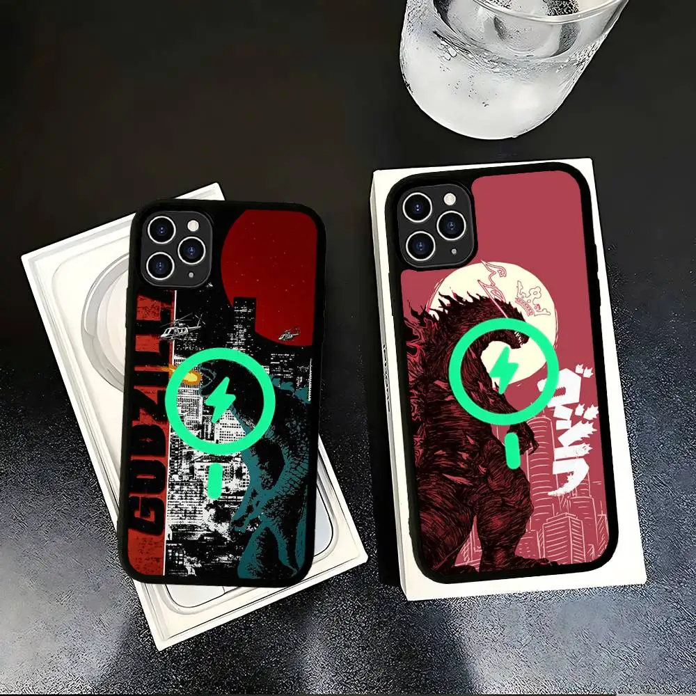 Японский магнитный беспроводной чехол для телефона Monster G-Godzillas для iPhone 17 16 15 14 Plus 13 12 11 Pro Max