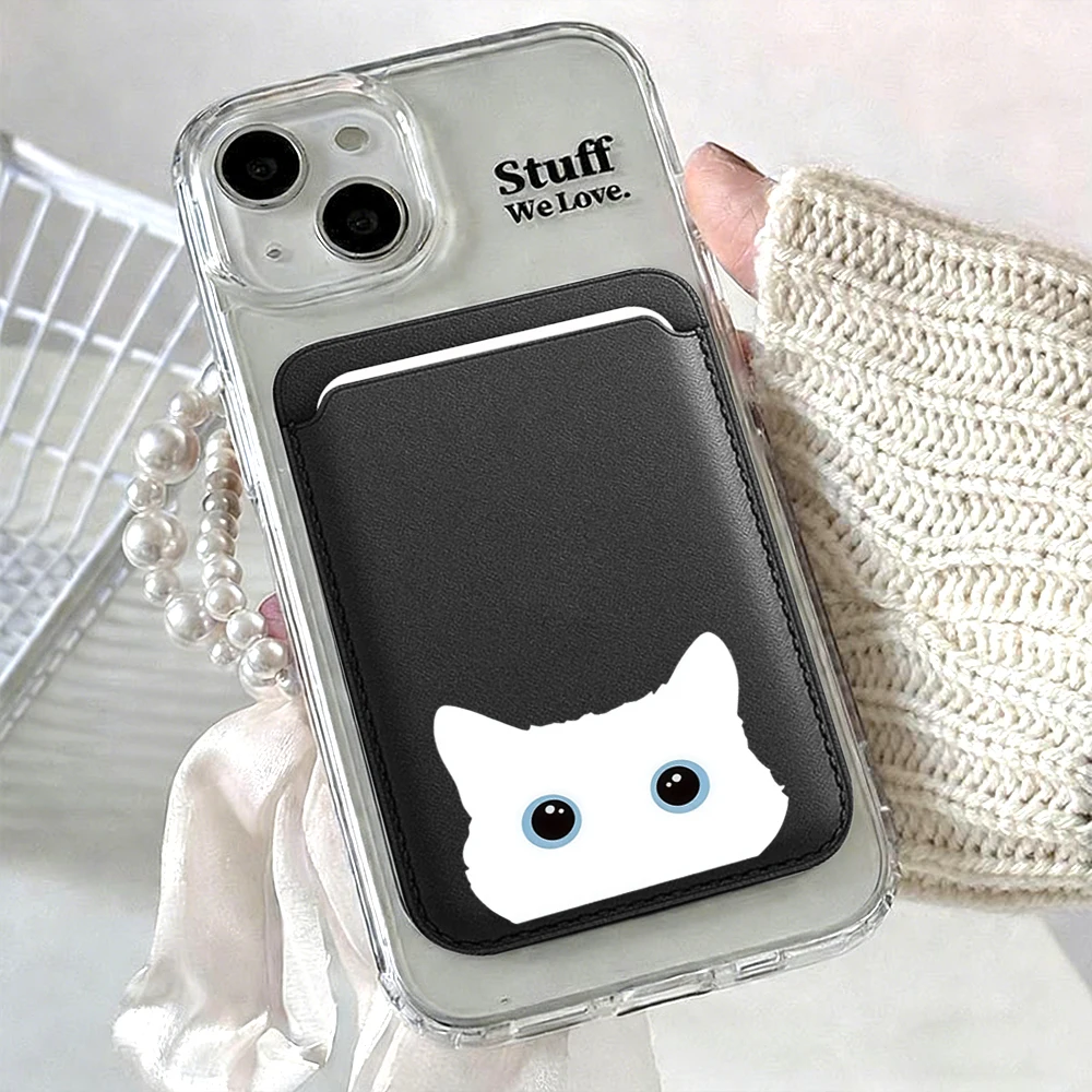 Niedliche Katzen-Lederkartenhalterung, Süße Kitty-Geldbörse, Telefonkartenhalter für Magnetische Hüllen, Geeignet für alle iPhone Magsafe-Karten-Handytaschen – Detail 13