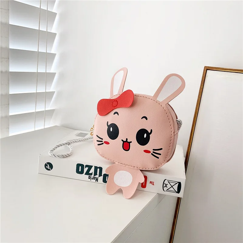 Cute Rabbit Girls Messenger Bag Cartoon PU Leather Small Handbag Princess Children Shoulder Bag Casual Zipper Kids Coin Purse