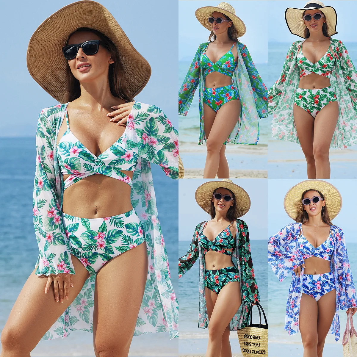 

Bathing Suit Women High-end Fashion And Sexy Beach European And American Multi-color Printed Three-piece Swimsuit Bikini BIKINI
