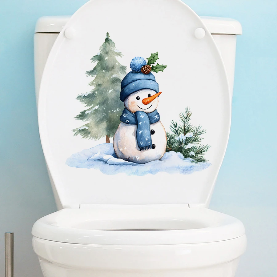1pc Nette Weihnachten Schneemann Wc Deckel Aufkleber Badezimmer PVC Dekoration Für Schlafzimmer Wohnzimmer Badezimmer Dekoration Wc Aufkleber