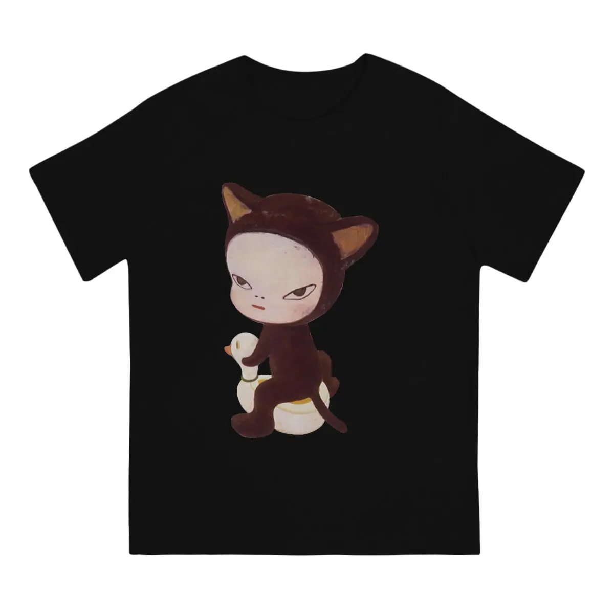 Cute Cat Men T Shirts Yoshitomo Nara Japanese Artist Novelty Tees Short Sleeve Round Neck T-Shirts Pure Cotton Gift Idea Clothes