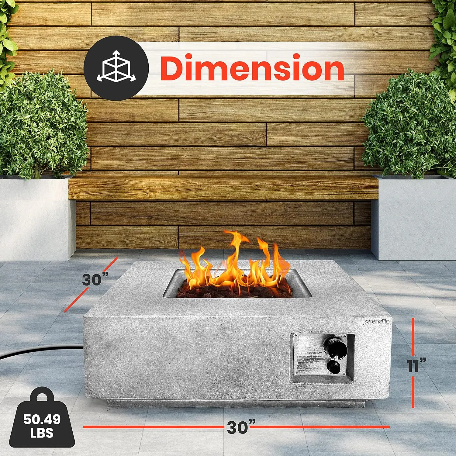 Square Propane Fire Pit Table CSA ETL Certified 40000 BTU Pulse Ignition Weatherproof Adjustable Flame Outdoor, Customized