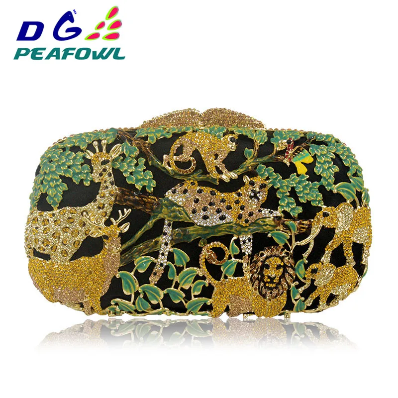 

Animal Zoo Hard Bridal Wedding Party Clutch Purse Jungle Tiger Deer Metal Women Crystal Evening Bag Clutches Minaudiere Handbag