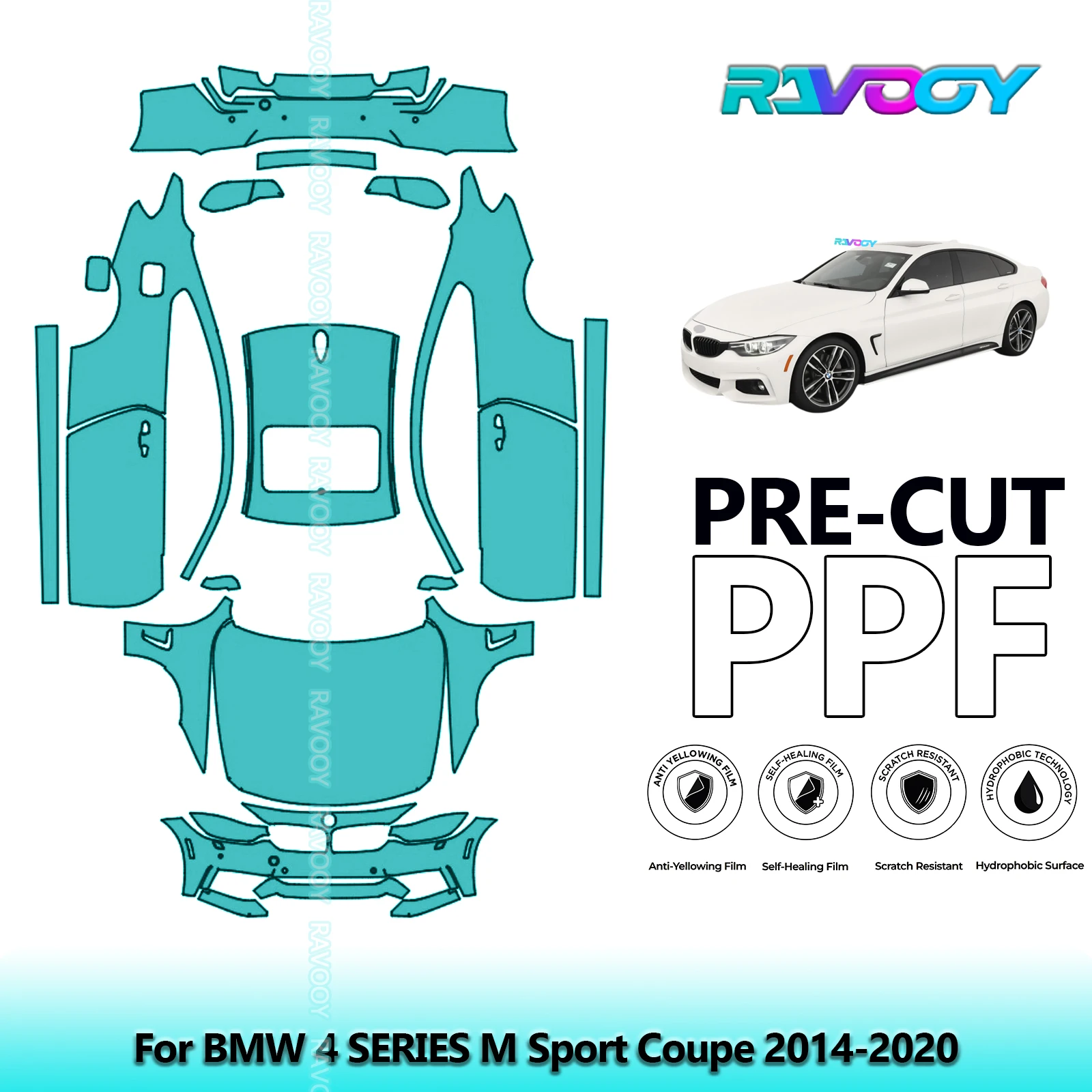 

Для BMW 4-серии M-Sport Coupe 2014-2020 8,5 мил, предварительно вырезанный комплект PPF, полная защитная пленка для автомобильной краски
