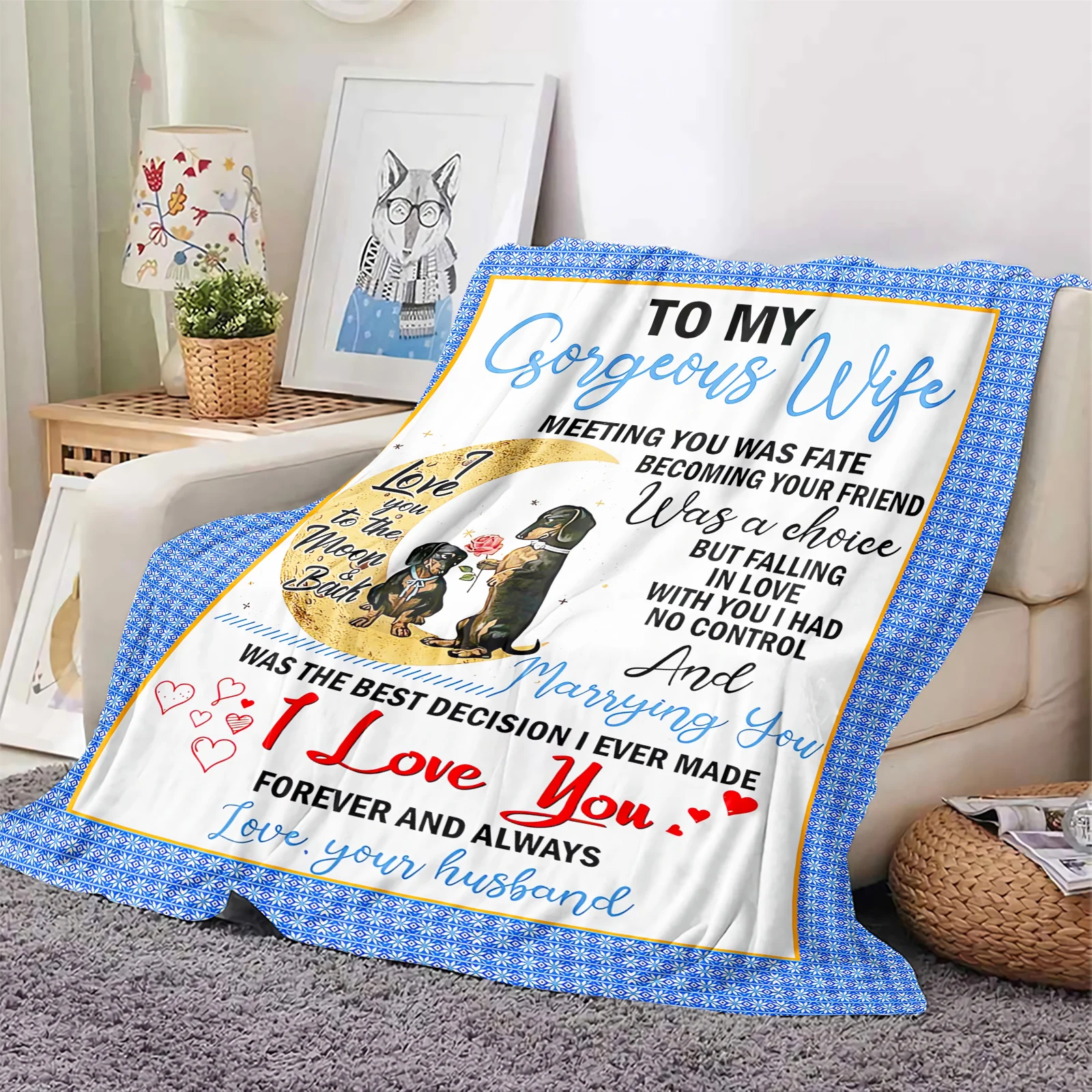 KACISSTY To My Gorgeous Wife Flannel Blanket Fashion Letter 3D Printed Blankets Thin Quilts Birthday Gifts Dropshipping