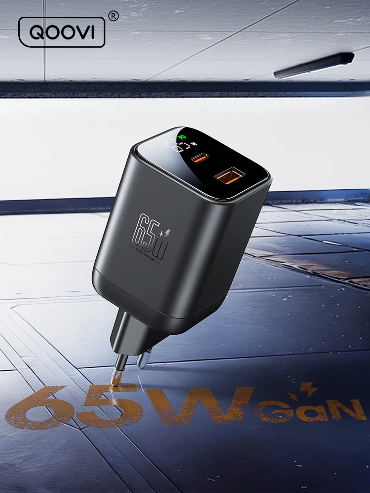 Ładowarka QOOVI GaN 65W USB Typ C Szybkie Ładowanie Quick Charge 4.0 Adapter USB-C PPS do iPhone Macbook Samsung Xiaomi iPad — zdjęcie produktu 7