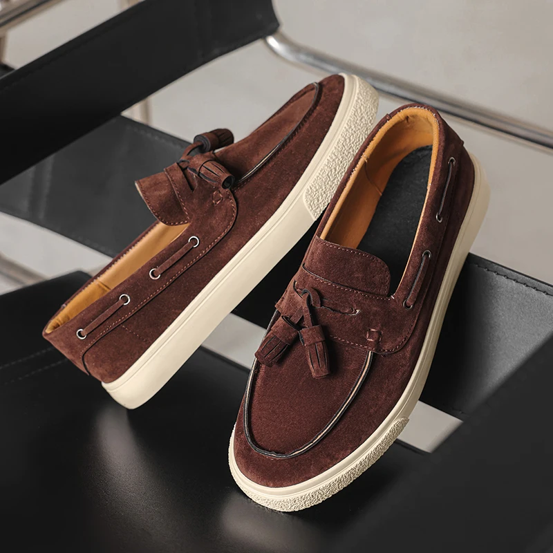 Suede Leather Shoes Men Handmade Loafers Leisure Walk Male Casual Shoes Man Design Casual Flats Versatile Driving Shoes for Men