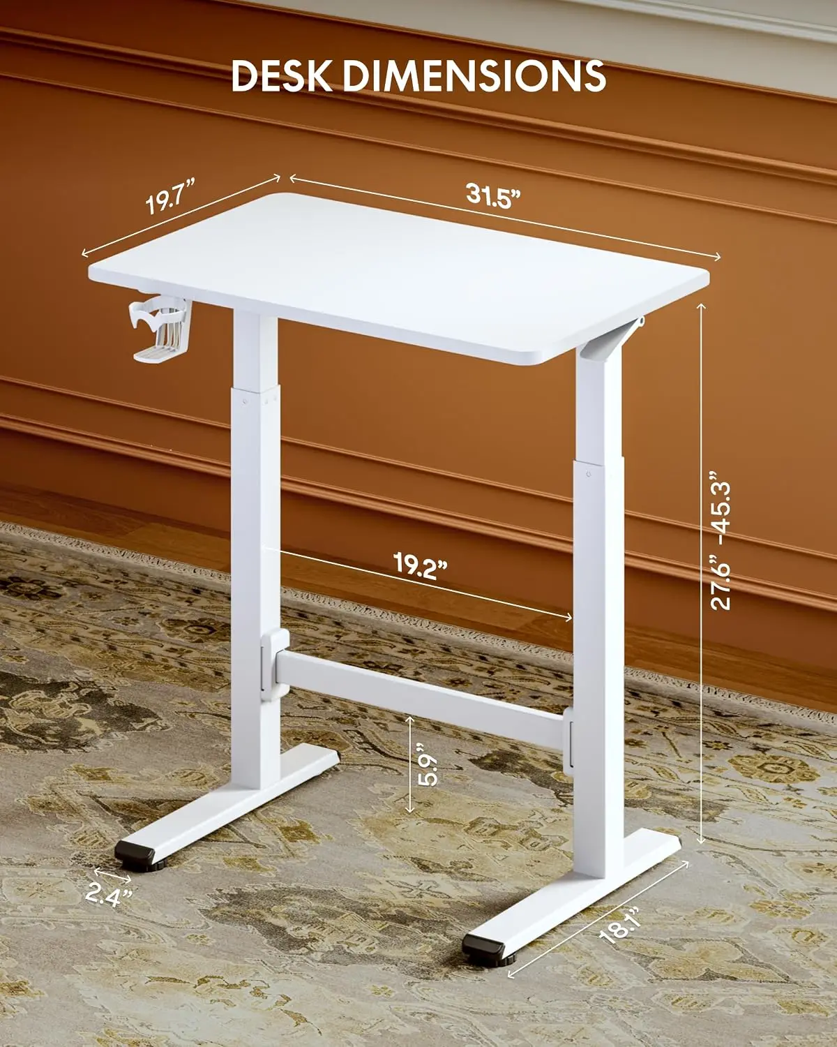 H7 Plus Mobile Standing Desk, Pneumatic Adjustable,One-Piece 32
