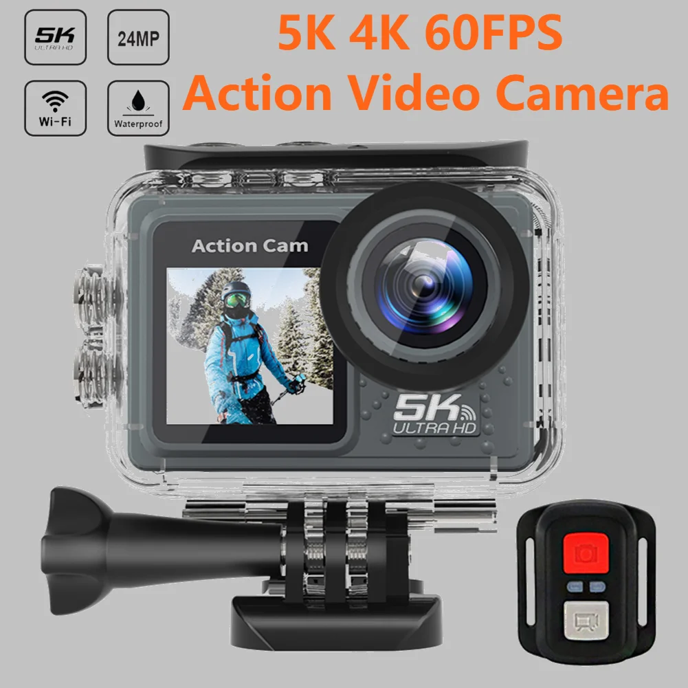 

Спортивная камера 5K, 4K, 60 кадров в секунду, с защитой от сотрясений, Wi-Fi, экшн-видеокамера с двойным экраном, мини-DV-камера для дайвинга 170 ° Широкоугольный с дистанционным управлением