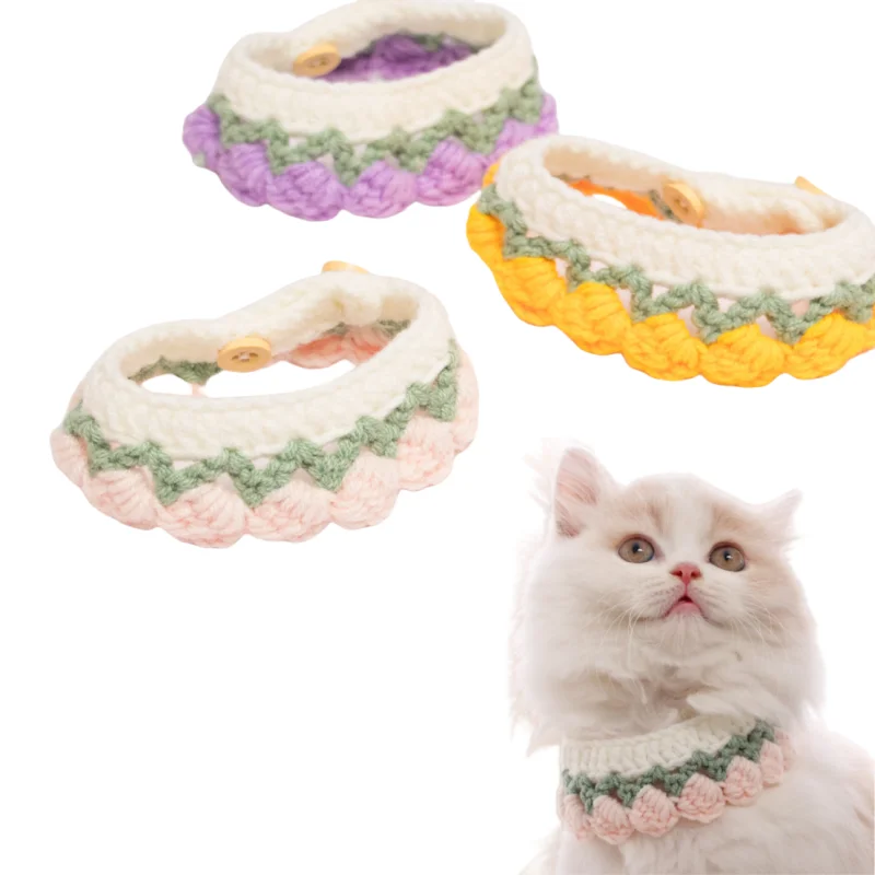 

Cat Collar Pure Hand Knitting Cat Dog Knitted Collar Crochet Collar Pet Flower Bib Drool Scarf Cat Cute Accessories