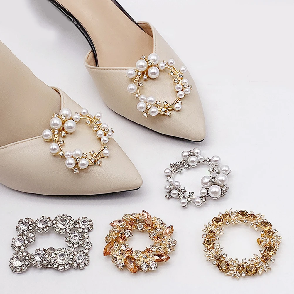 

2 Pcs Rhinestone High Heels Buckles Toddler Pearl Shoe Clips for Pumps Plastic Decorative Removable Wedding Shoes