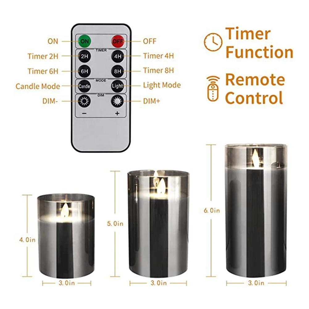 3pcs LED Electronic Candle Set Adjustable Brightness Modes Battery Powered Candle Lights For Home (10/12.5/15cm )