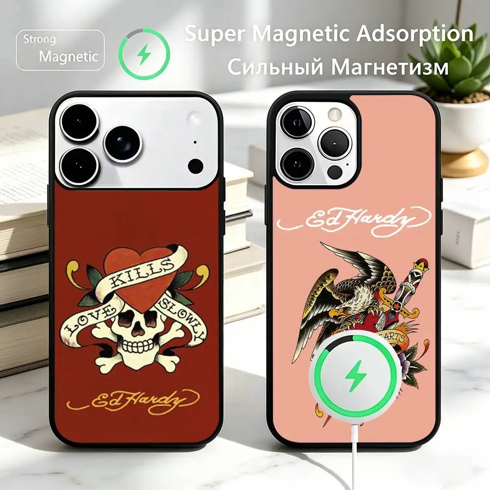 

Fashion E-Ed Hardy Brands Phone Case For iPhone17,16,15,14,13,12,11 Plus,Pro Magnetic For Magsafe Wireless Charging