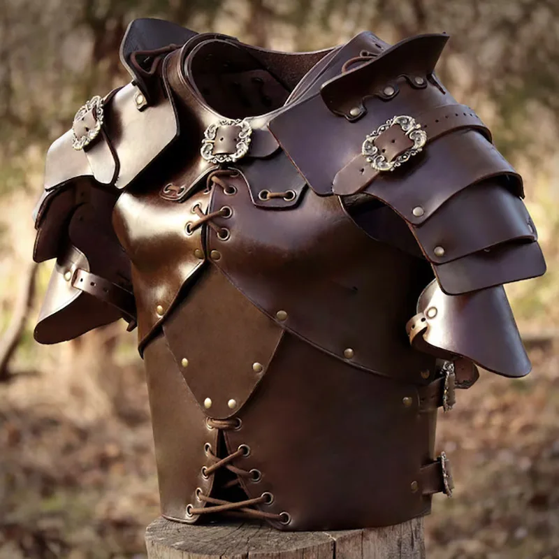 Medieval Retro Dark Leather Armor with Rivets Straps Armor Halloween Cosplay Ball Performance Props