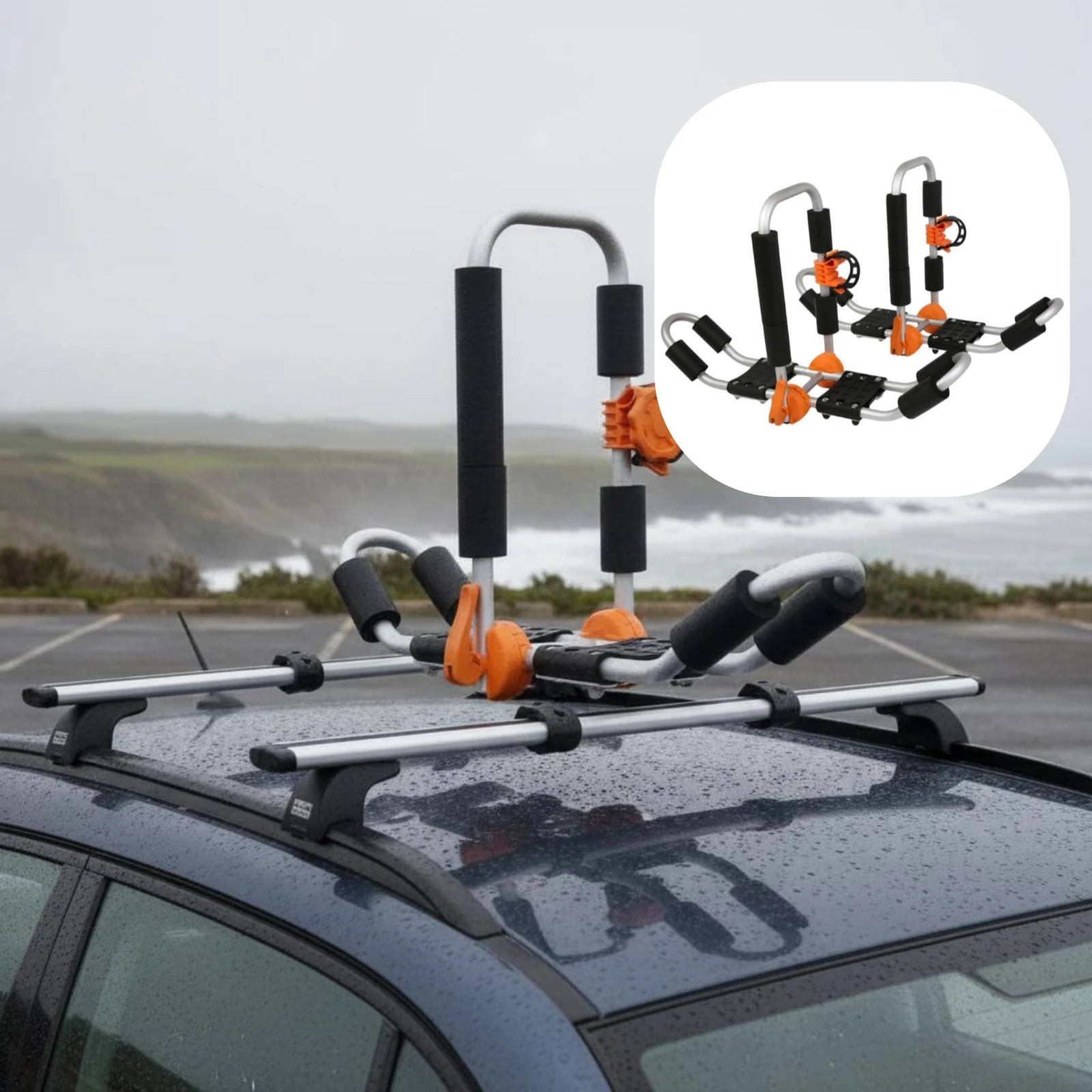 Adjustable Watercraft Roof Rack Foldable Folding Kayak Roof Rack Aluminum Kayak Carrier Heavy Duty Vehicle Gear Easy to Install