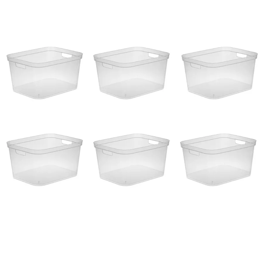 

Tall Storage Bin, Clear Plastic, Easy Access Container with Carry Handles, 6 Count