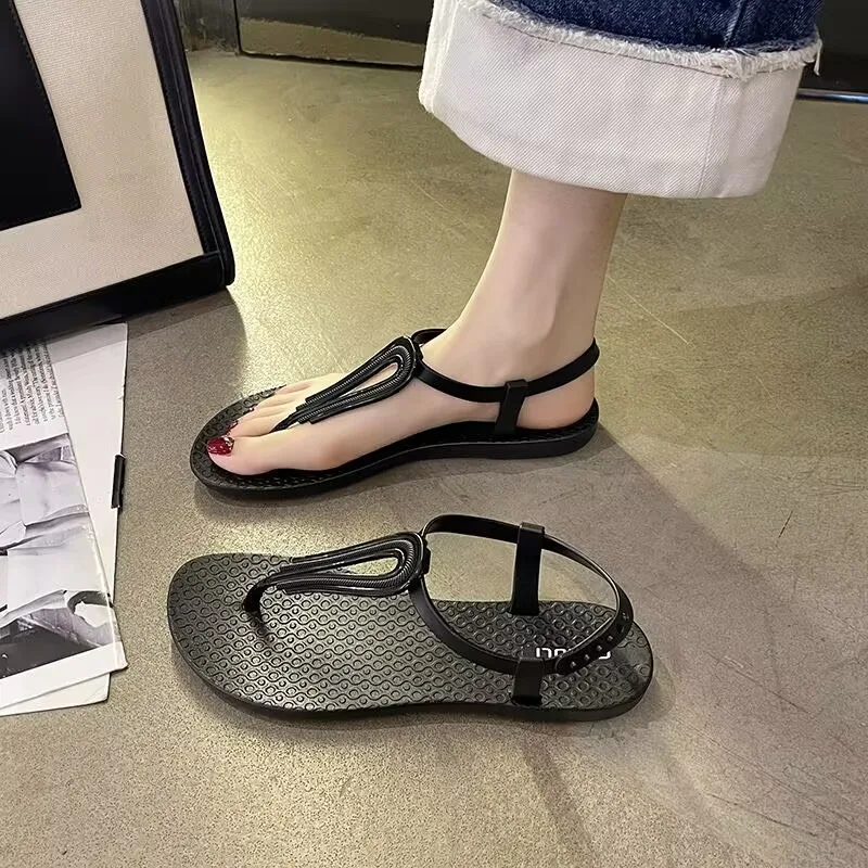 Summer New Women\'s One-line Strap Sandals Roman Fashion Flat Sandals Casual Beach Sandals Women  Ladies Shoes Slippers