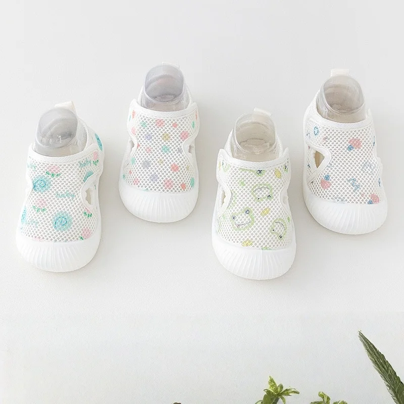 0-3 Y Baby Summer Mesh Sandals Breathable Hollow Mesh Upper Anti Slip TPE Sole Toddler Walking Shoes