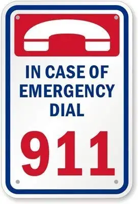 A smiling eye in Case Emergency Dial (Telephone Graphic), Heavy-Duty Aluminum Sign, 63 mil, 8