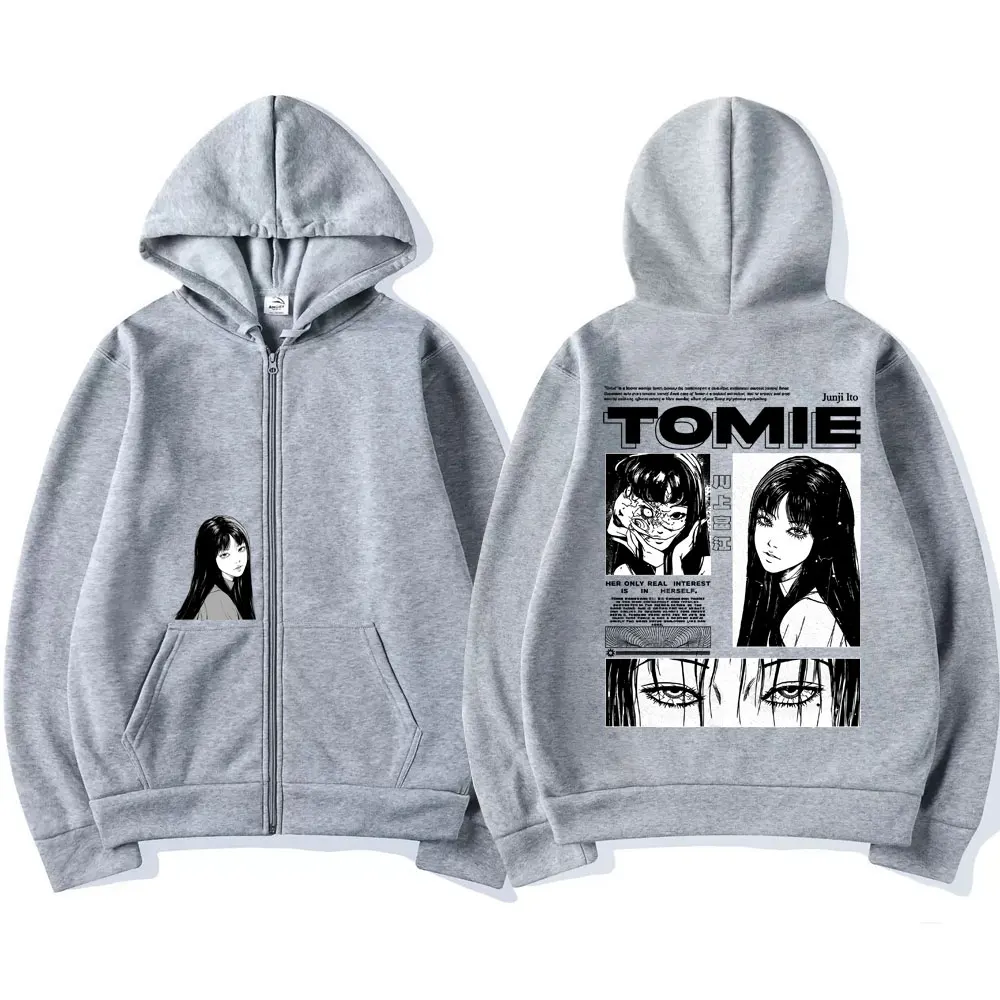 Anime Tomie Junji Ito Reißverschluss-Hoodie für Männer und Frauen, Fleece Manga Cosplay Zip-Up-Jacke, Unisex Horror Gothic Harajuku Zip-Up-Sweatshirt – Detail 6