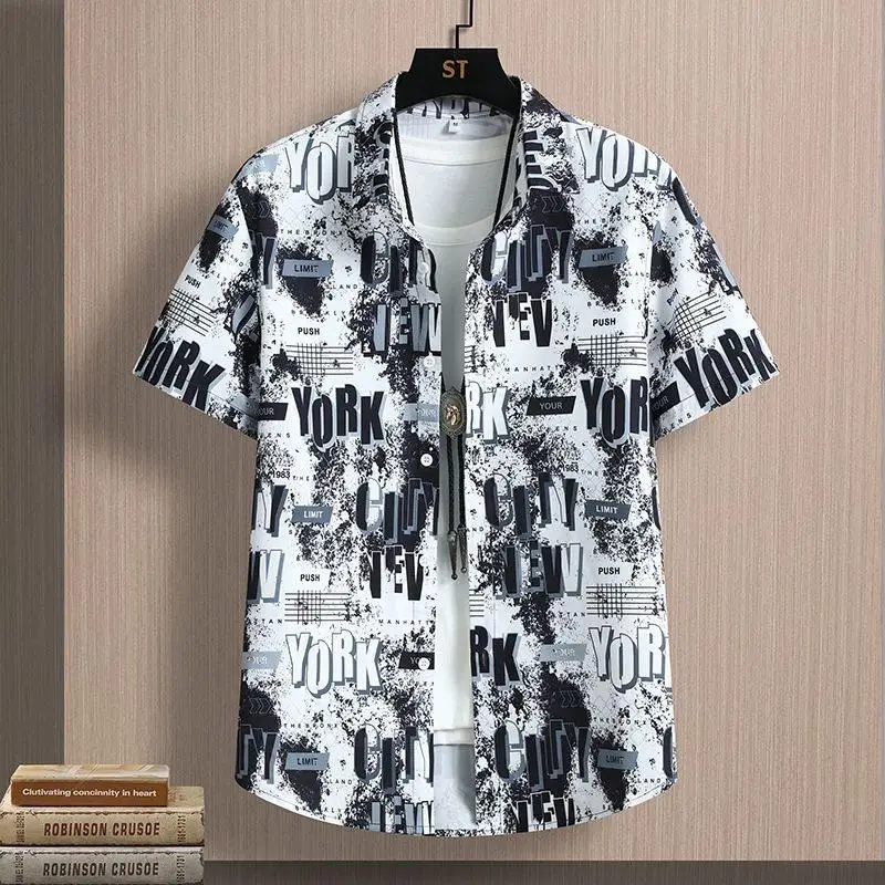 

Ice Silk Quick Dry Short Sleeve Shirt Men Summer Print Half Sleeve Shirt Youthful Summer Beach Outerwear Breathable Lightweight