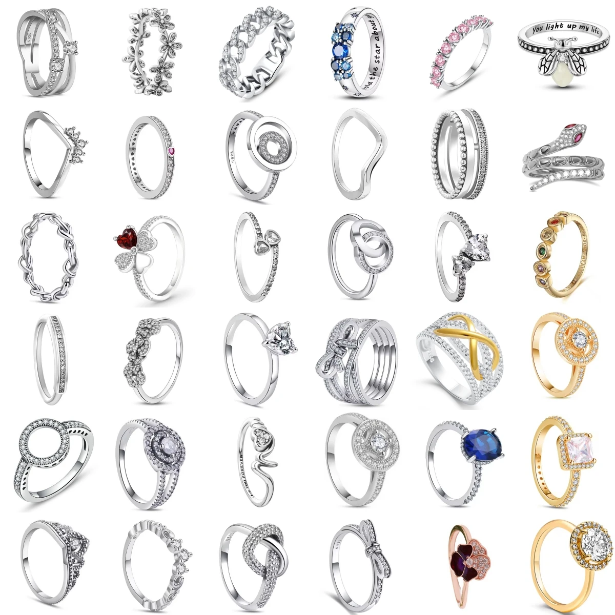 925 Silver Stackable Rings for Women Flower Heart Snake Bow Knot Infinity Promise Ring Fashion Wedding Jewelry Gift