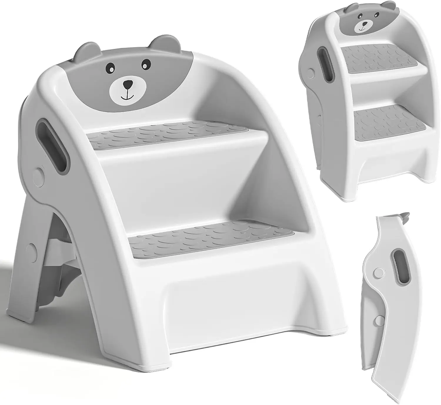 

Foldable Toddler Step Stool for Bathroom Sink & Potty Training, Anti-Slip A-Frame, 10-Second Assembly, Wide Steps (Gray)