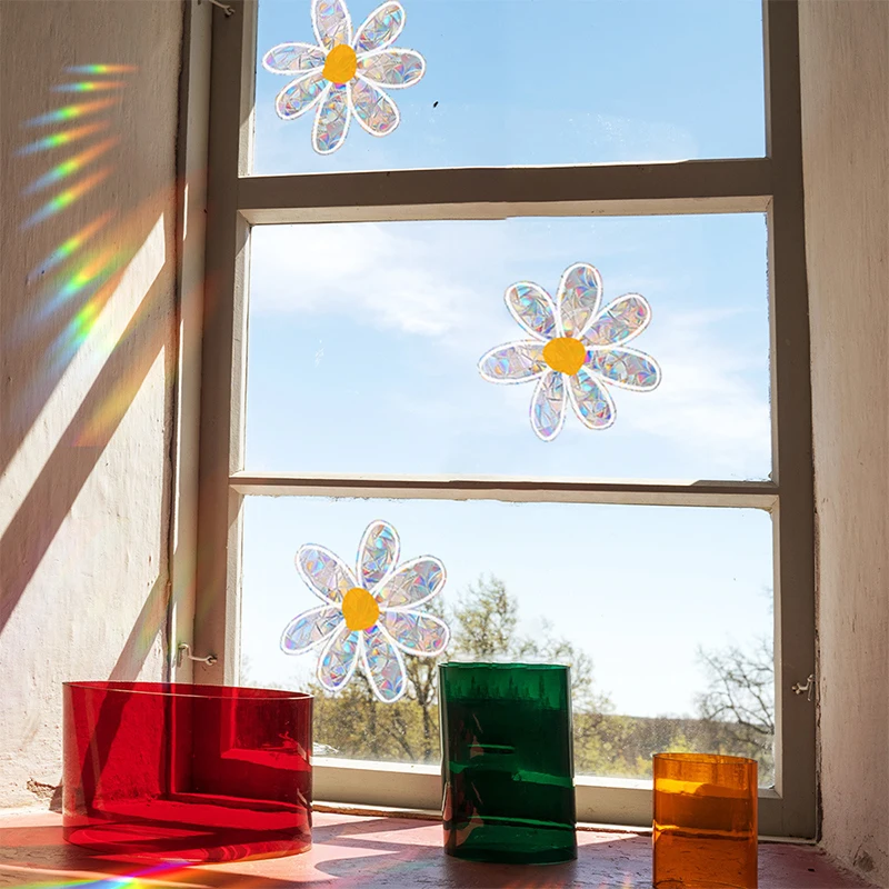 Flower Sun Catcher Stickers Self Adhesive PVC Window Wall Decal Suncatcher Rainbow Maker Wallpaper Bedroom Home Decor