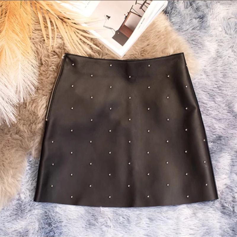 

new autumn winter plus size brand female women girls high street Genuine Leather skirt
