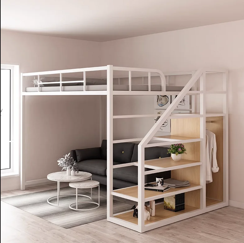 

Elevated bed, provincial space, attic, upper and lower bunks, apartment, high and low iron frame bed