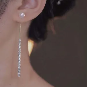 Anting-Anting Menjuntai Mutiara Rumbai Panjang Korea untuk Wanita Anting-Anting Drop Warna Emas Berlian Imitasi Penuh Mewah Hadiah Perhiasan Pesta Pernikahan 10 anting rumbai emas penjualan terbaik - №