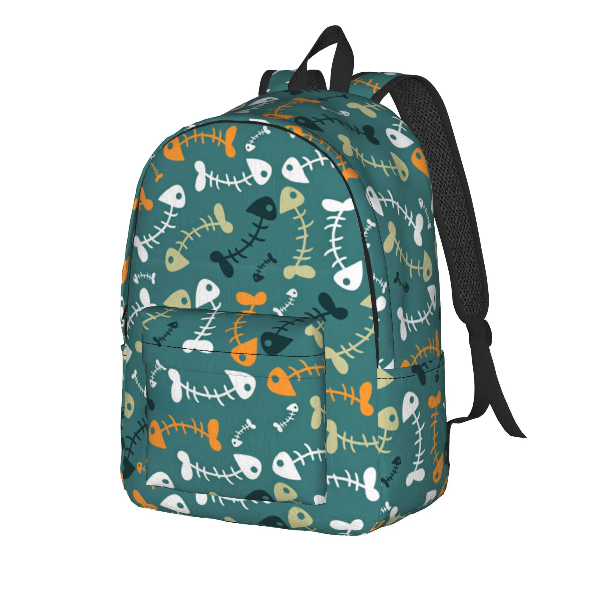 Colorful Cartoon Fishbone Seamless Pattern Backpack  Travel Backpacks Student Unisex Fun School Bags Designer Durable Rucksack