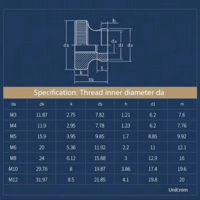 304 Stainless Steel Hand Twisted Nut High Head Knurled Nut M3M4M5M6M8M10 M12 Through Hole Blind Hole Advertising Decorative Nail