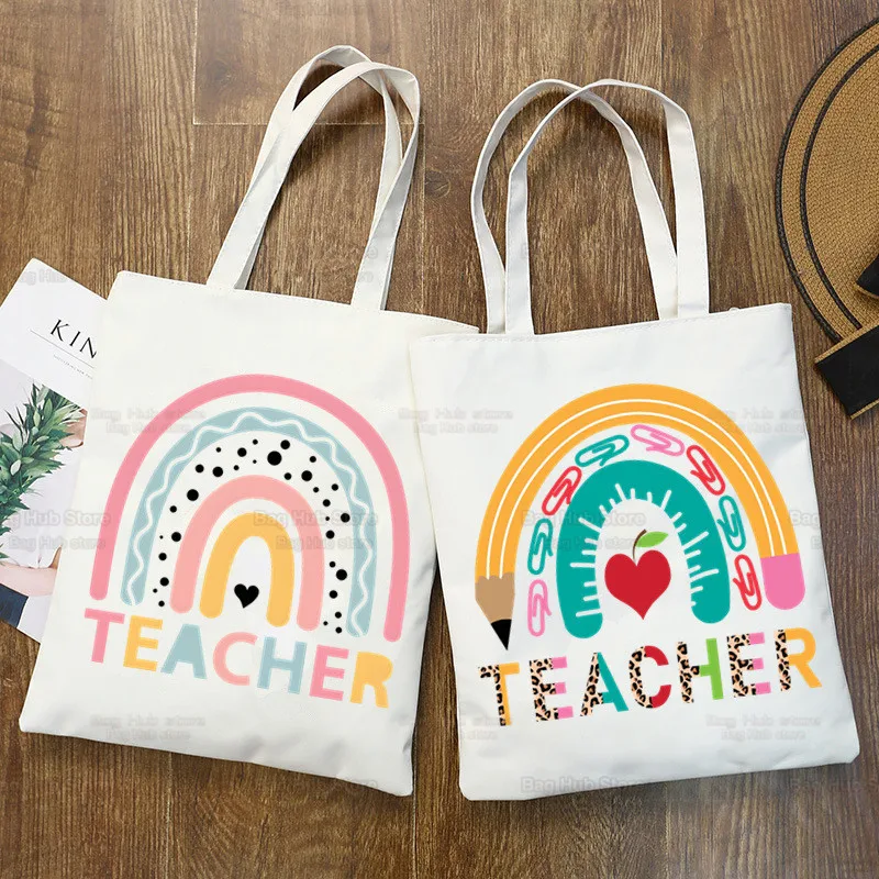 Bolsa de lona para o melhor professor sempre progredir sobre a perfeição, bolsa de ombro casual, sacolas de compras reutilizáveis