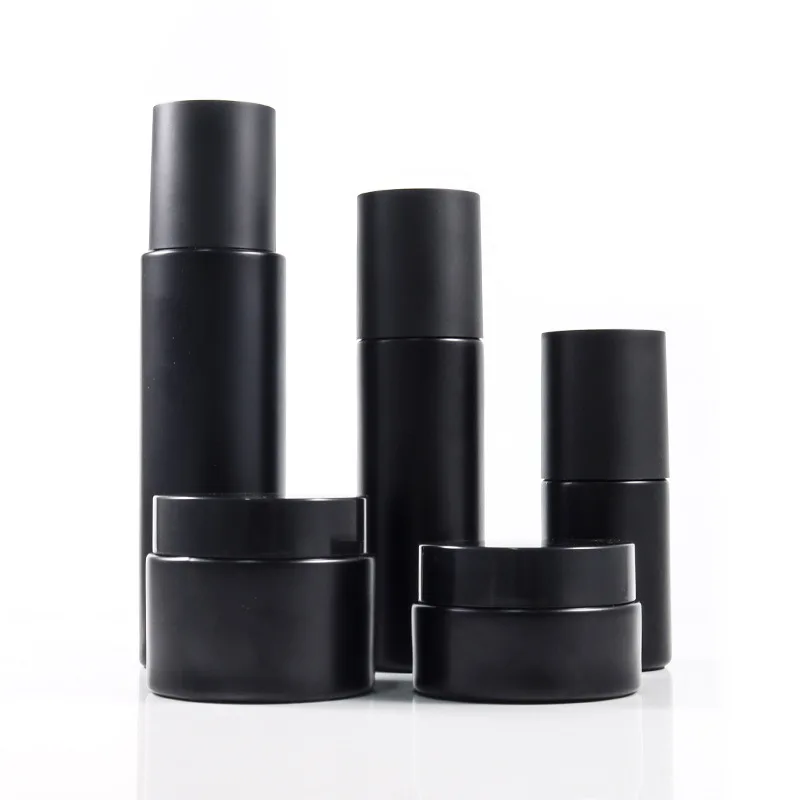 30ml-100ml Black Glass Pump Bottle Black Lid Serum/lotion/emulsion/gel Moisture Toner Essence Hyaluronic Acid Skin Packing