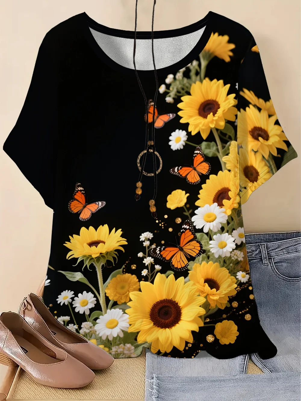 2026 Women's T-Shirt 3D Floral Pattern Print Short Sleeve O-Neck Short Sleeves Tees Graphic T-Shirts Oversized Women' S Clothes view 5